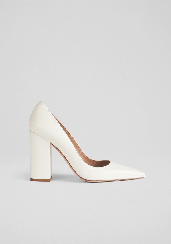 June White Leather Blunt Toe Courts