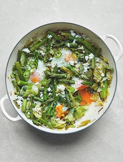 Green Baked Eggs With Asparagus