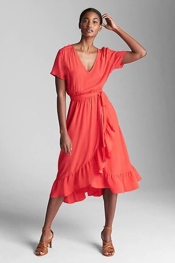 Wrap Ruffle Midi Dress