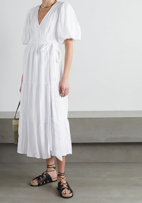 Edee Tiered Linen Wrap Midi Dress, £319 | Faithful The Brand