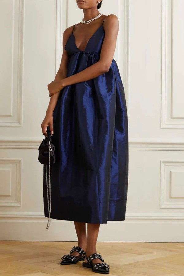 Gathered Taffeta Midi Dress from Ganni