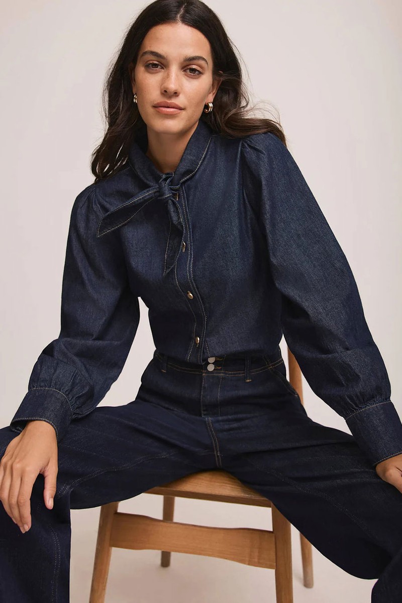 Tie Neck Denim Shirt from Mint Velvet