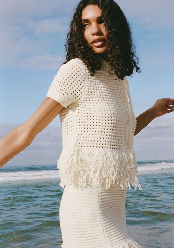 Fringed Check Knit Jacket