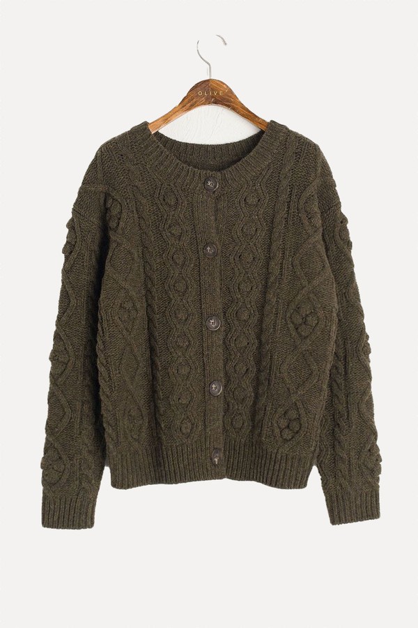 Two-Way Pompom Aran Cardigan from Olive