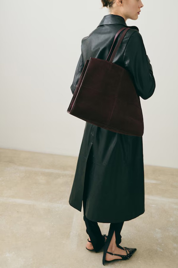 Leather Shopper Bag With Stitching