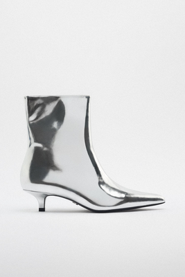 Metallic Effect Leather Ankle Boots  from Zara