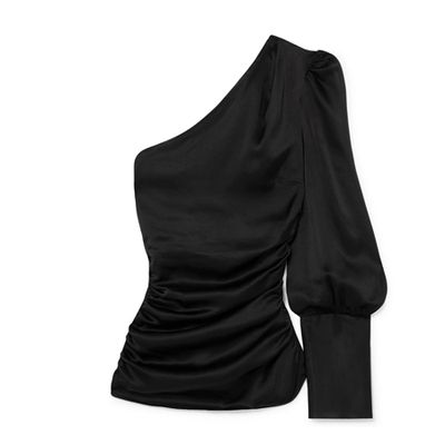 A Little After Ten One-Shoulder Ruched Silk-Satin Top from Maggie Marilyn