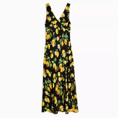 Lemon Print Bias Midi Dress from Topshop