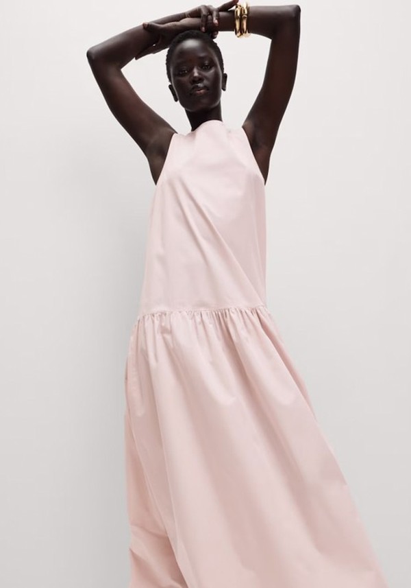 Pure Cotton Midaxi Drop Waist Tiered Dress 
