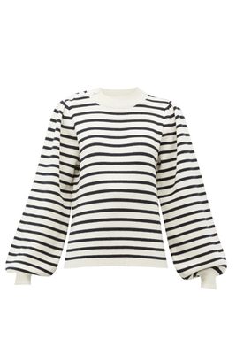 Balloon-Sleeved Striped Jersey Sweater from Ganni