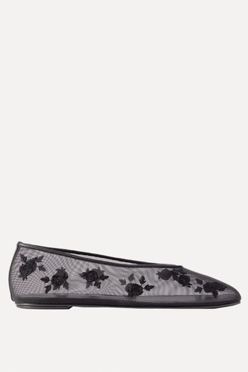 Leather-Trimmed Embroidered Mesh Ballet Flats from Magda Butrym