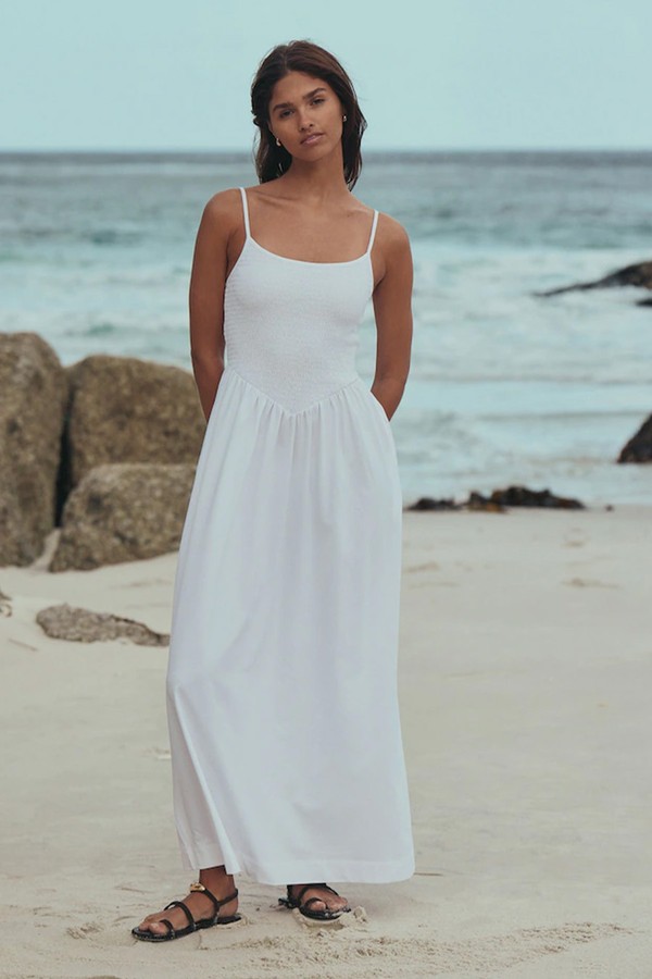 Maxi Square Neck Shirred Strappy Dress from NEXT 