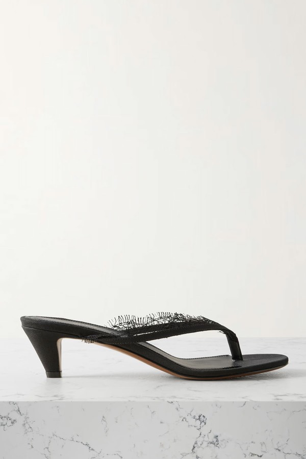 Kalliope Lace & Leather-Trimmed Crepe De Chine Sandals from Neous
