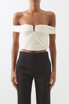 Off-The-Shoulder Pleated Chiffon Top from Self-Portrait