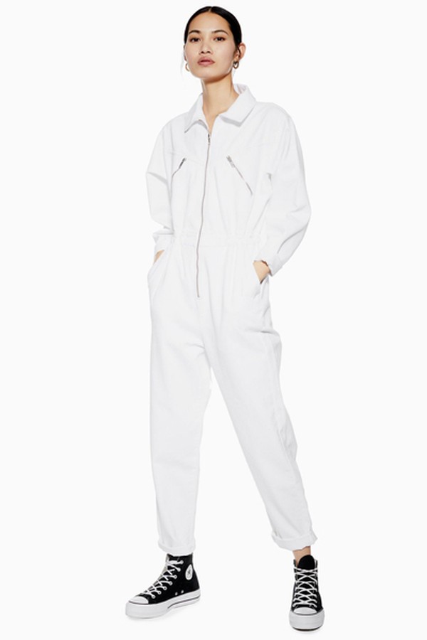 White Denim Utility Zip Boiler Suit