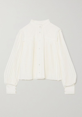 Still Pleated Jacquard Blouse from Veronica Beard