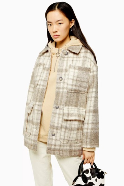 Cream Check Jacket from Topshop