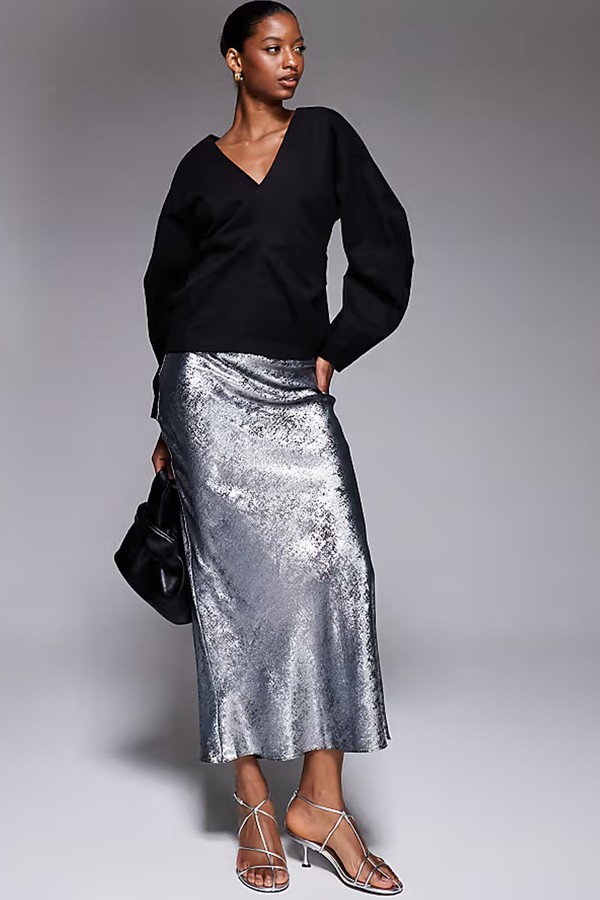 Foil Metallic Satin Midi Skirt from New Look