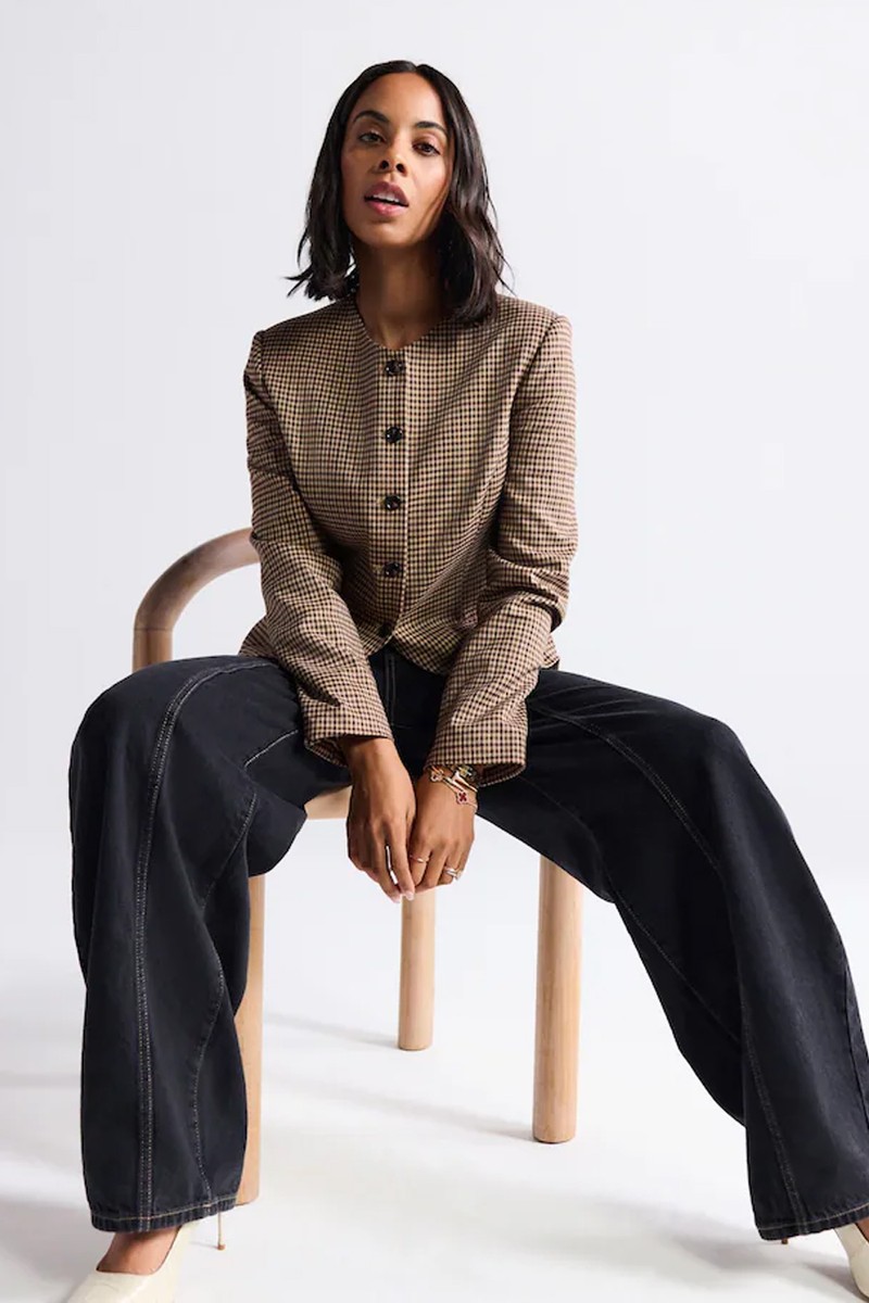 Mini Check High Neck Blazer