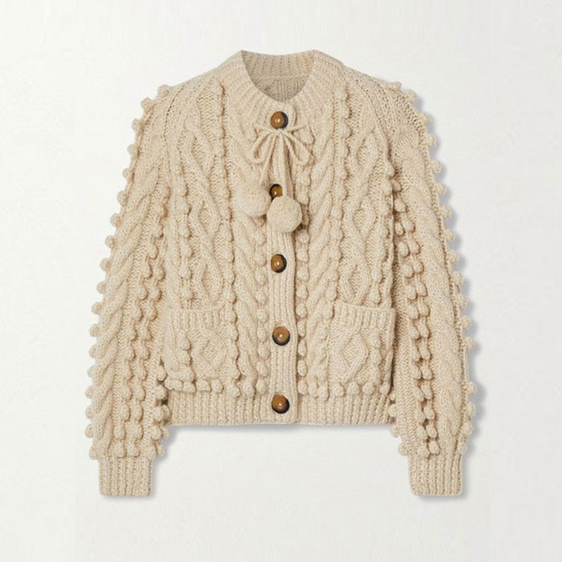 Pomme Tie-Detailed Cable-Knit Alpaca-Blend Cardigan, £510 | Dôen 