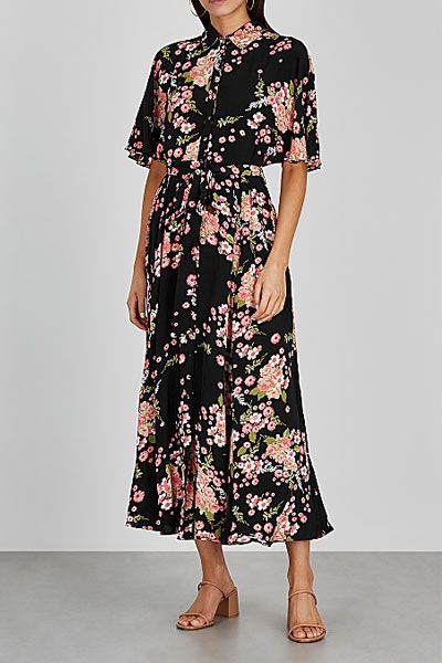 Black Floral Print Shirt Dress from Bytimo