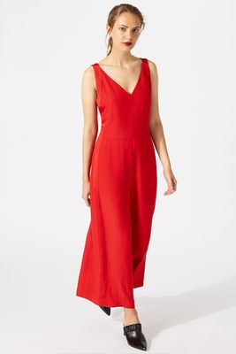 V Neck Relaxed Jumpsuit in Red