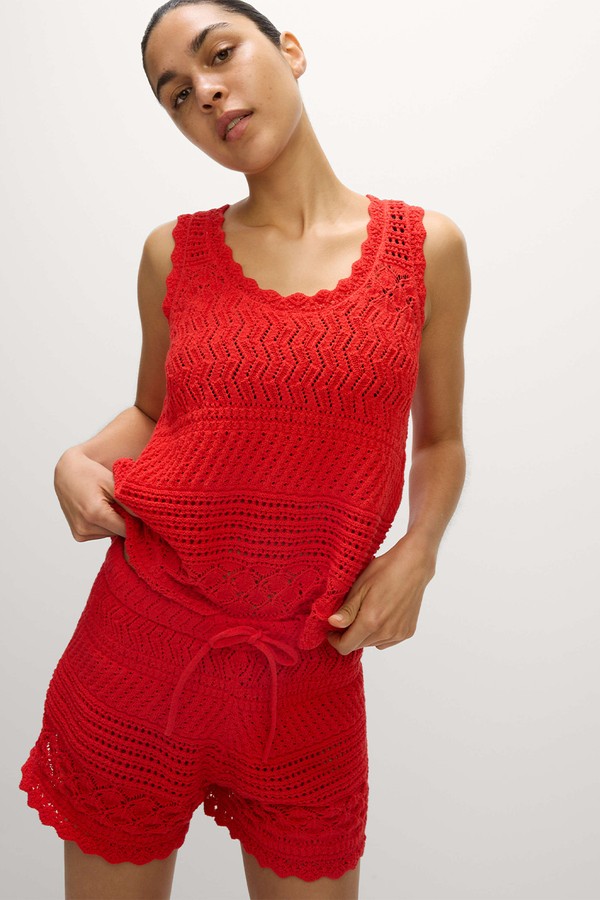 Cotton Blend Pointelle Scallop Edge Knitted Vest