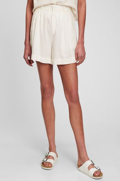 High Rise Linen Blend Pleated Shorts from Gap