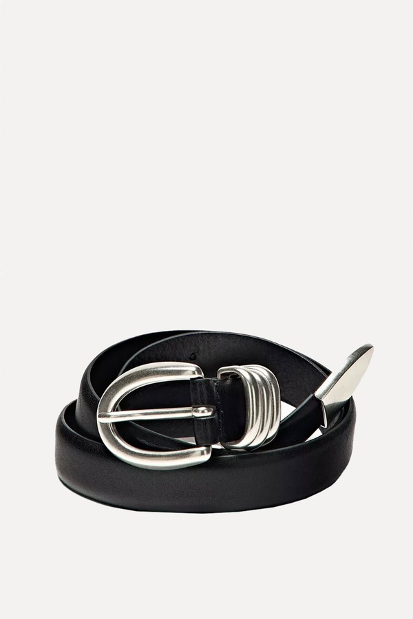 Nappa Leather Belt With Metallic Detail from Massimo Dutti