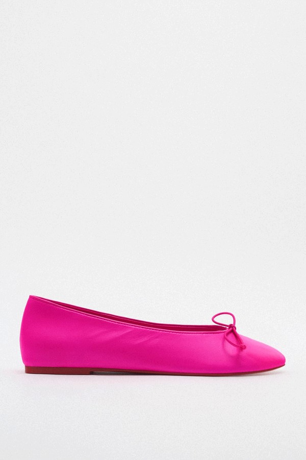Leather Ballet Flats With Bow Detail from Zara