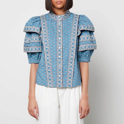 Fernanda Tile Print Puff Sleeve Button Down Top from Sea