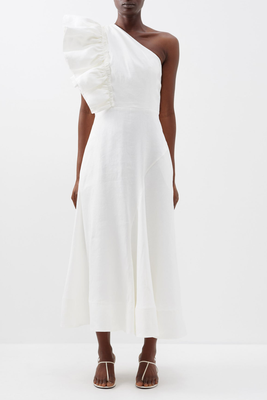 Bonjour Asymmetric Ruffled Linen-Blend Dress from Aje