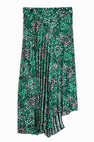 Green Painted Spot Pleat Midi Skirt