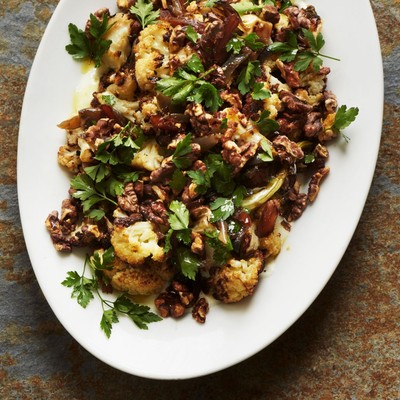 Roast Cauliflower, Garlic Yoghurt, Walnut & Apricot Salad