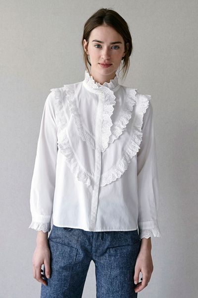 Embroidered Cotton Flounced Shirt from Intropia