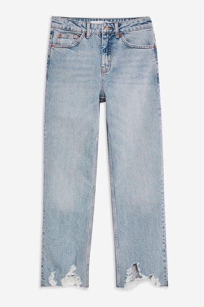 Bleach Jagged Hem Straight Jeans