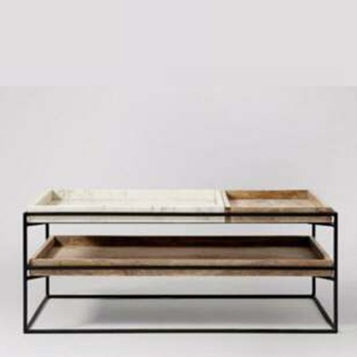 Hansel Stylish Mango Wood Marble & Steel Frame Coffee Table