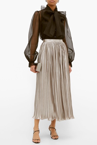 Camille Metallic-Poplin Midi Skirt from Saloni