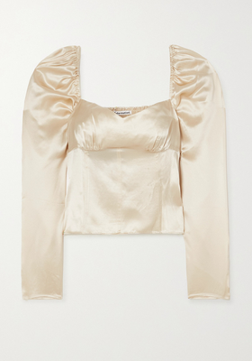Roe Shirred Silk-Satin Top from Reformation