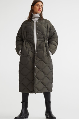 Drawstring-Waist Quilted Coat