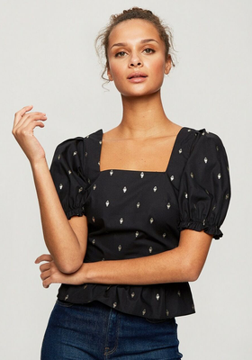 Black Square Neck Printed Blouse from Miss Selfridge