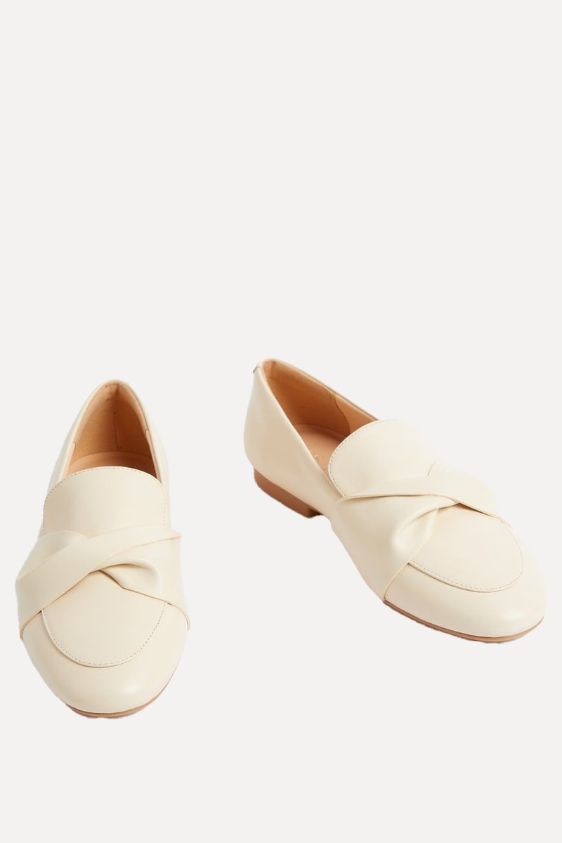 Leather Bow Slip On Loafers