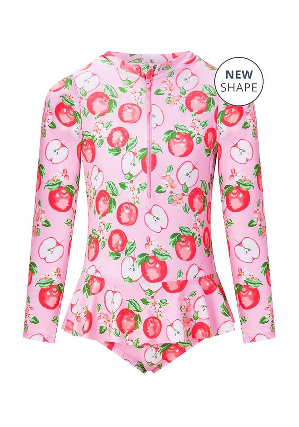 Girls Red Apple Blossom long Sleeve Surf Suit from Sunuva
