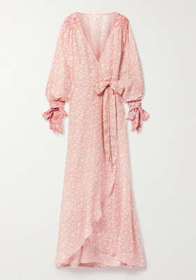 Luna Floral-Print Silk-Habotai Wrap Maxi Dress from Hannah Artwear