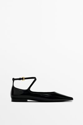 Leather Ballet Flats with Buckled Strap