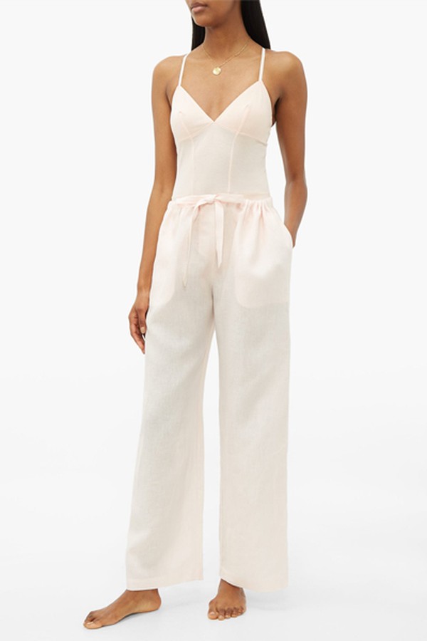 Drawstring-Waist Linen Pyjama Trousers from Rossell England