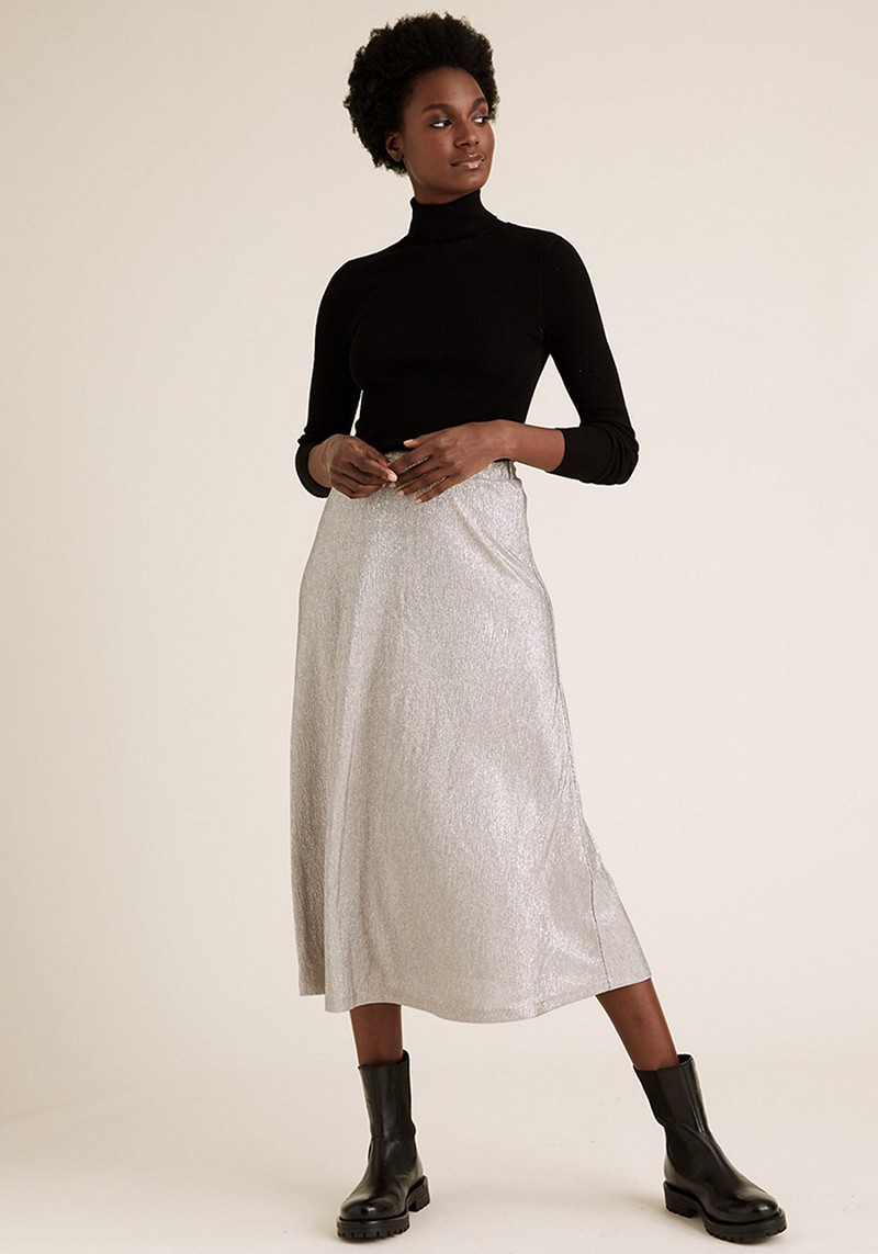 Jersey Metallic Midi A-Line Skirt from Marks & Spencer