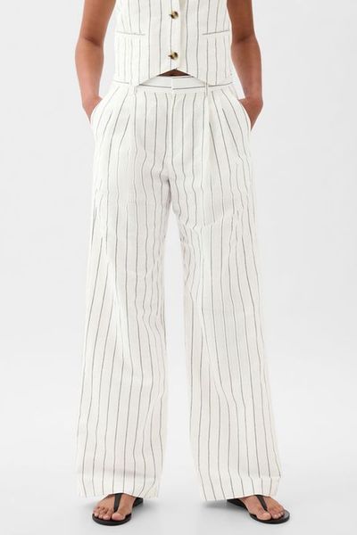 High Waisted Linen Cotton Blend Trousers
