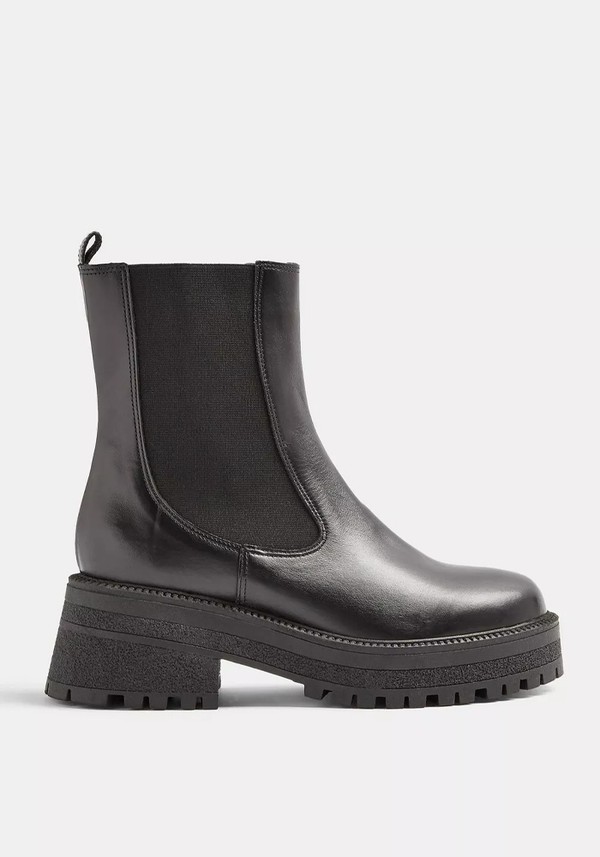 Amber Black Chunky Leather Chelsea Boots