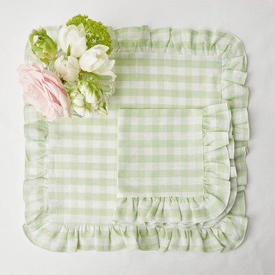 Pistachio Gingham Ruffle Linen Napkins from Mrs Alice